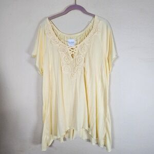 New York Laundry Women's yellow Prarie 2X Crochet Trim Cottagecore shark bite